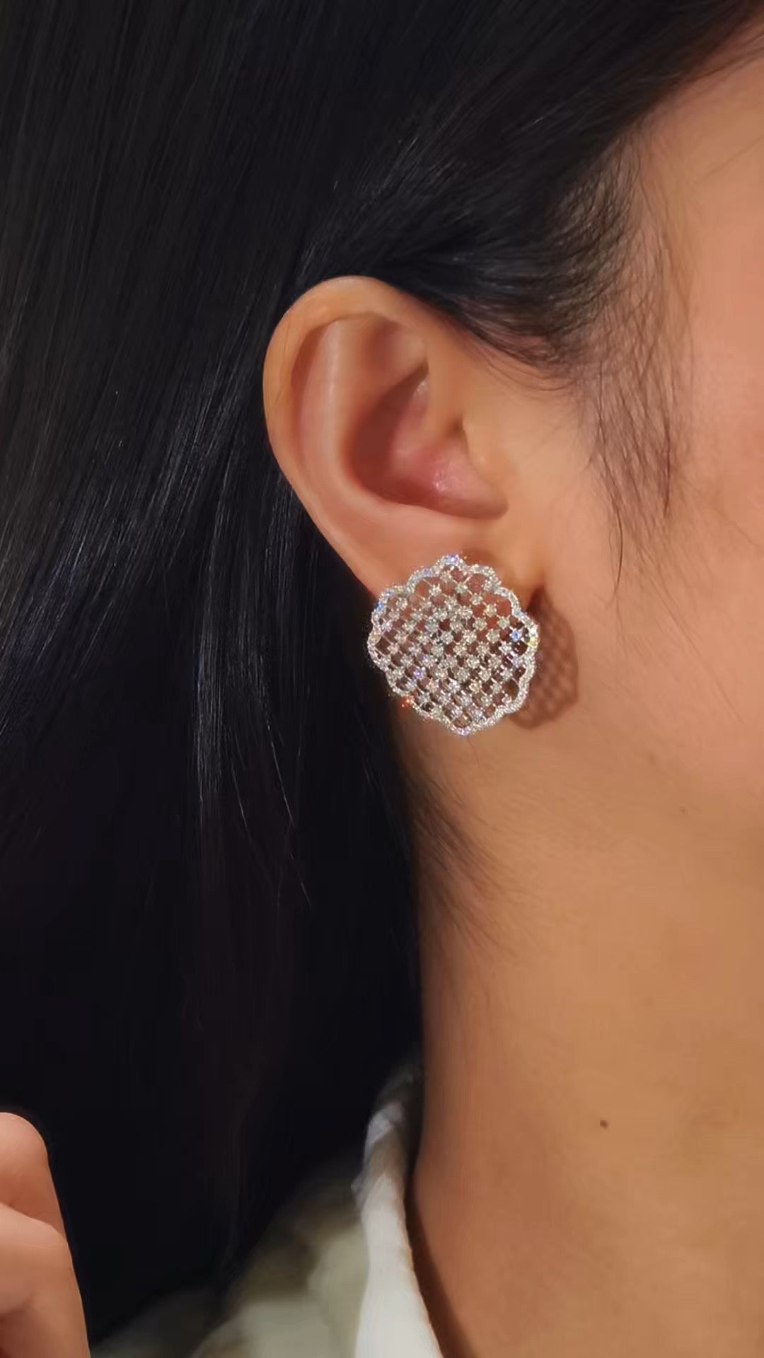 Tennis-Style Diamond Stud Earrings | 18K Gold