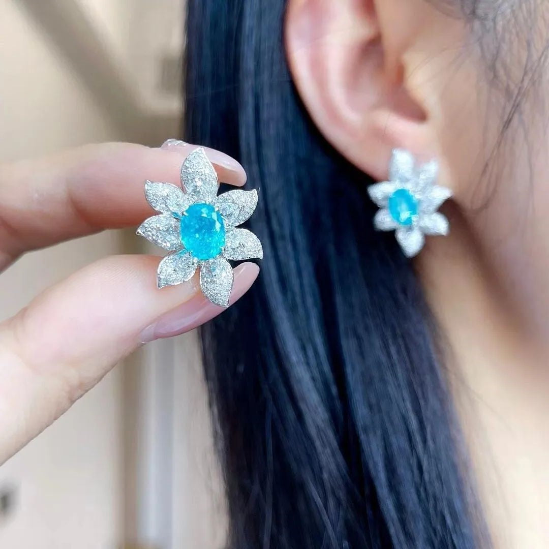 Paraiba and Diamond Stud Earrings